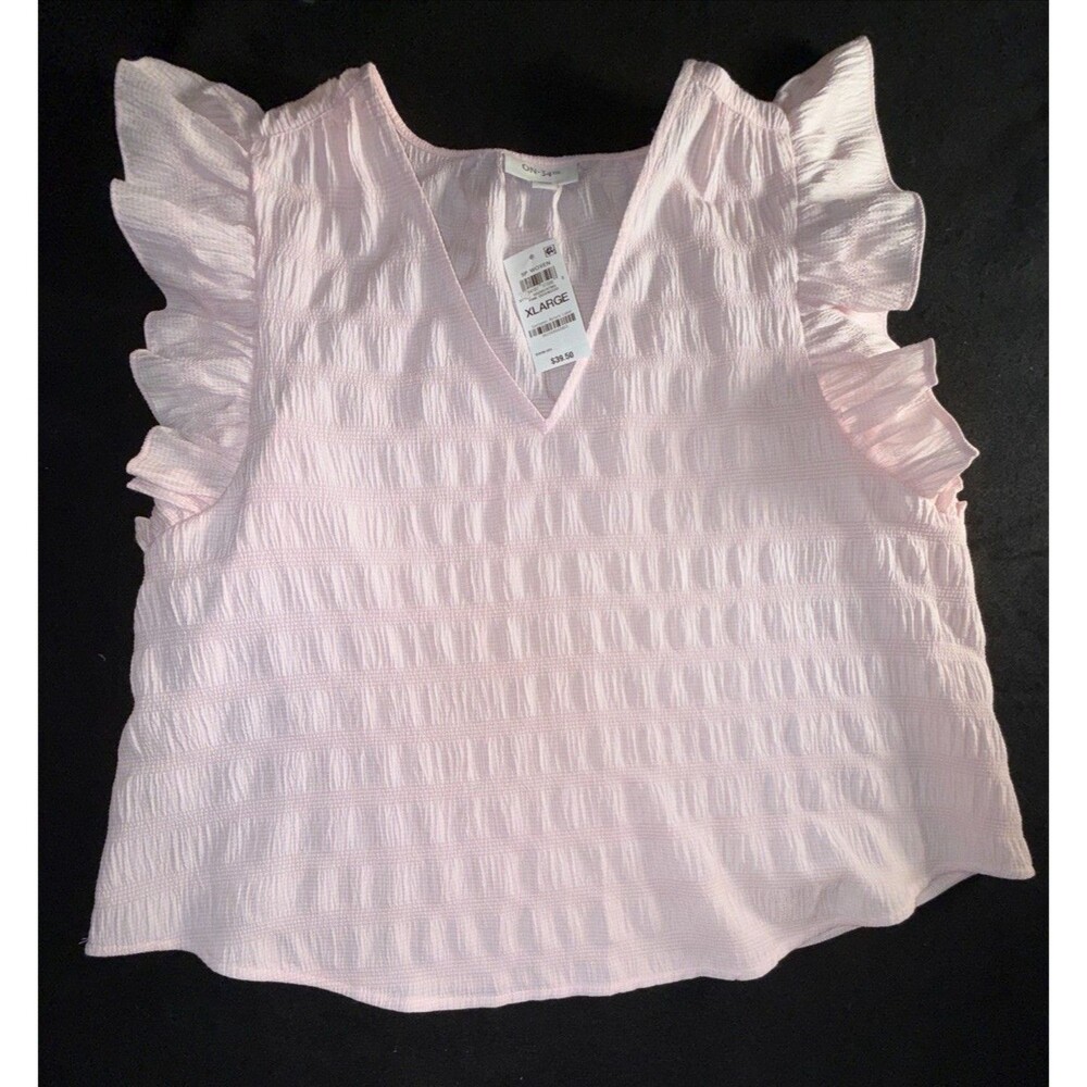 NWT On 34th Womens Textured Ruffled Sleeve Pink V-Neck New Summer XL